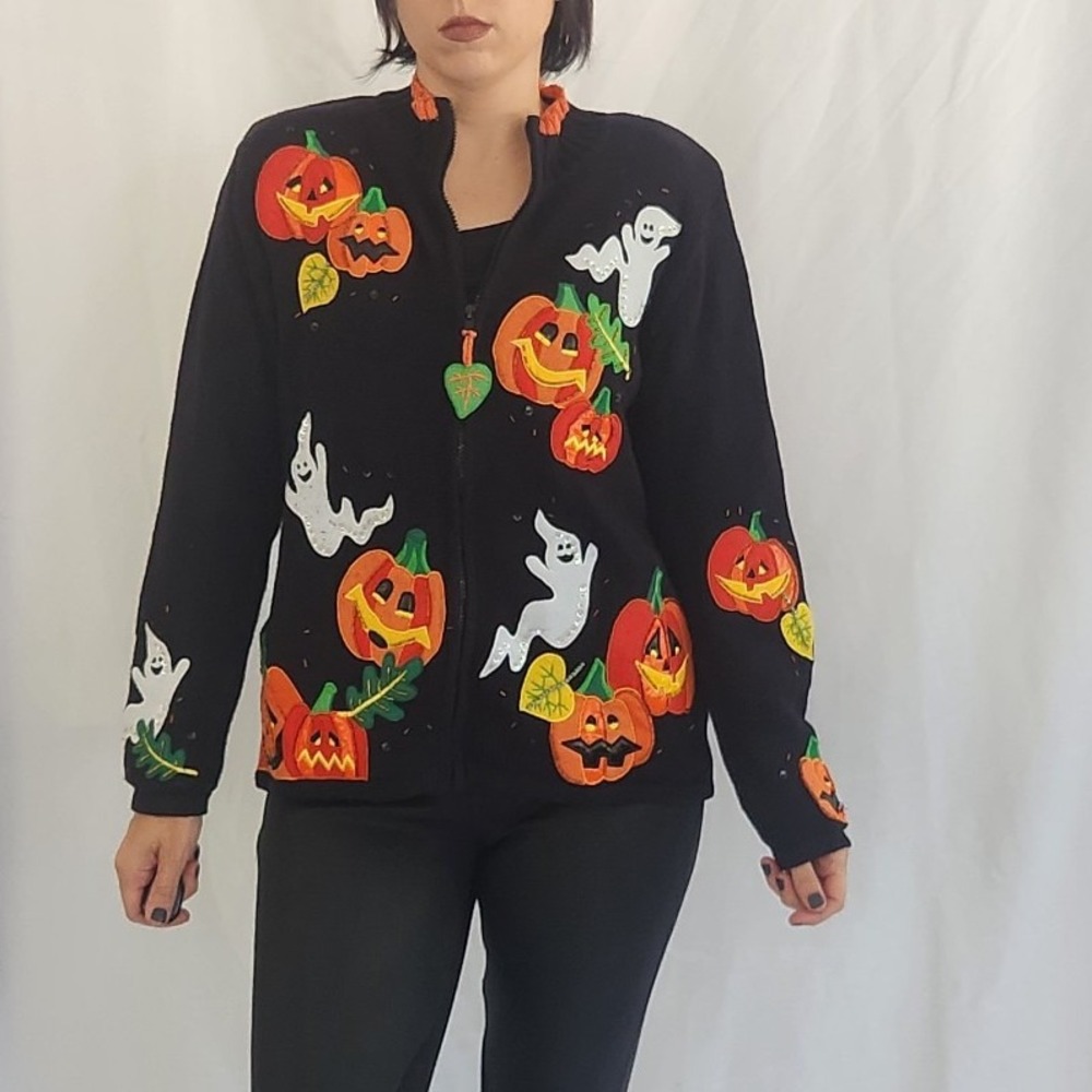 90s Ghosts in the Pumpkin Patch Zip Up Cardigan